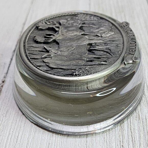 Vintage Heritage Metalworks Fine Pewter Moose & Glass Oval Paperweight 1997 - Picture 3 of 10